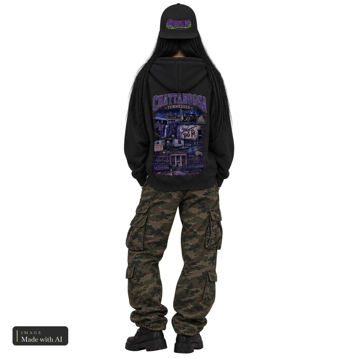 Ashen Wyrd · BigM · Kuschelhoodie, getragen von Amaya, Rückansicht