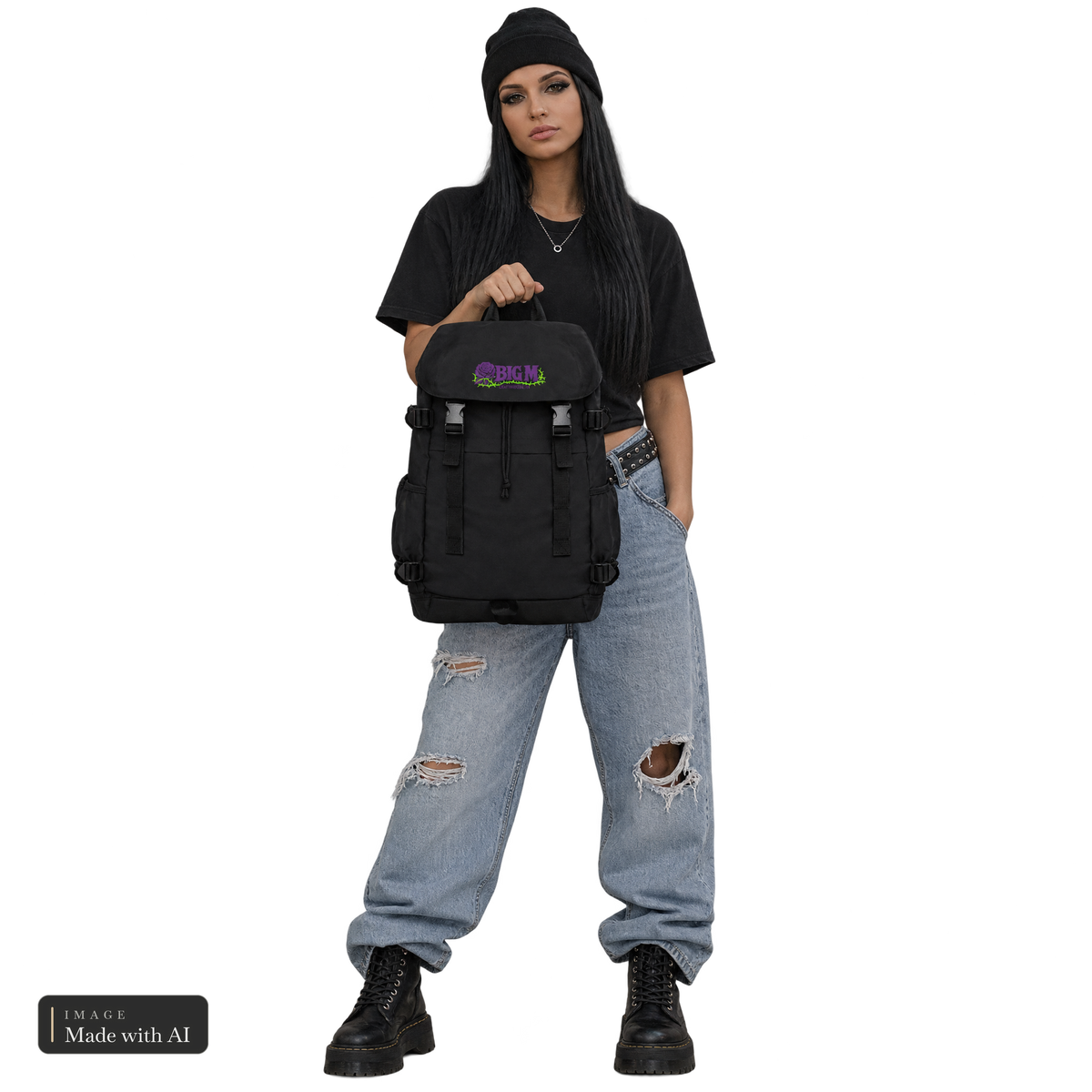Ashen Wyrd · BigM · Rucksack, Amaya in der Hand