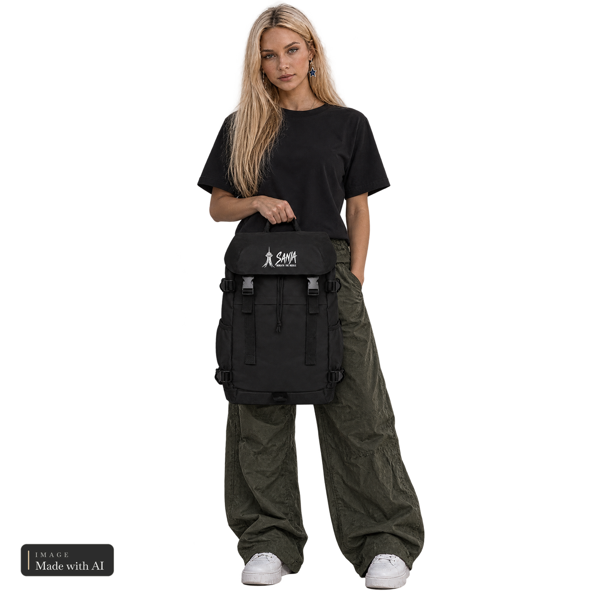 Ashen Wyrd · Sanja · Rucksack, Sanja hält ihn in der Hand