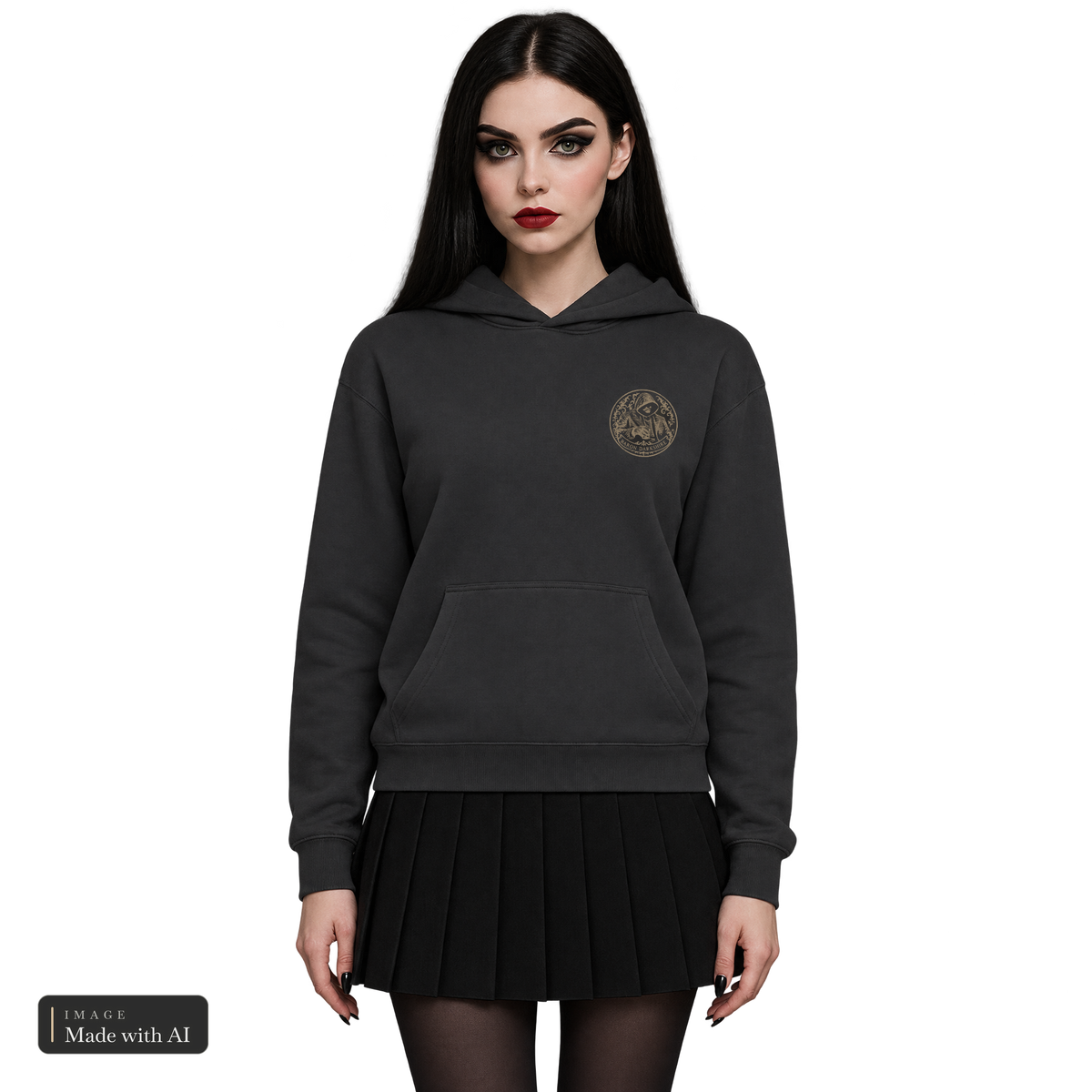 Baron Darkshire · Kuschelhoodie, getragen von Katha, Vorderansicht