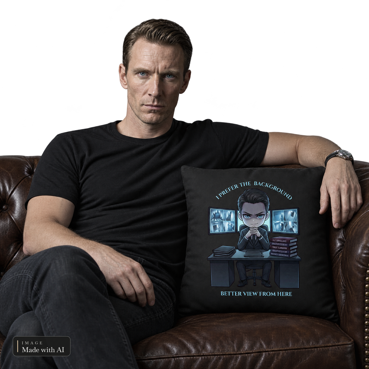 Dark Darlings · Ethan · Kissen, Ethan auf dem Ledersofa