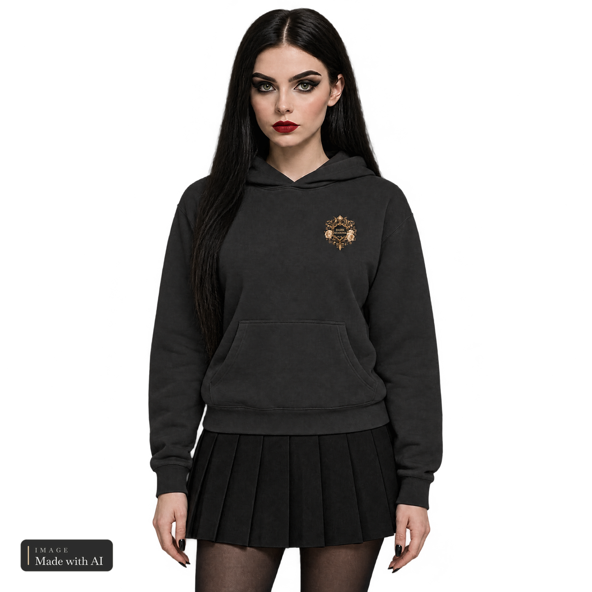 Dark Darlings · Katha · Kuschelhoodie, getragen von Katha, Vorderansicht