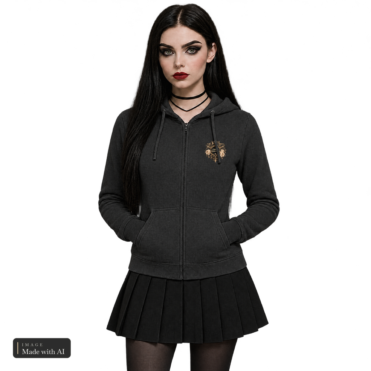 Dark Darlings · Katha · Zipper, getragen von Katha, Vorderansicht