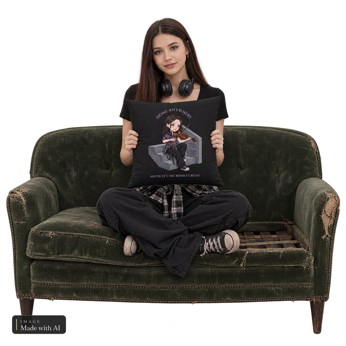 Dark Darlings · Sanja · Kissen, Sanja auf der alten Couch