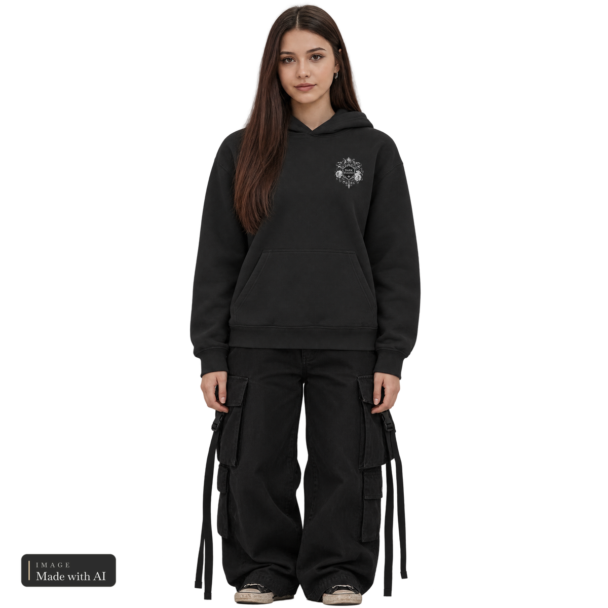 Dark Darlings · Sanja · Kuschelhoodie, getragen von Sanja, Vorderansicht
