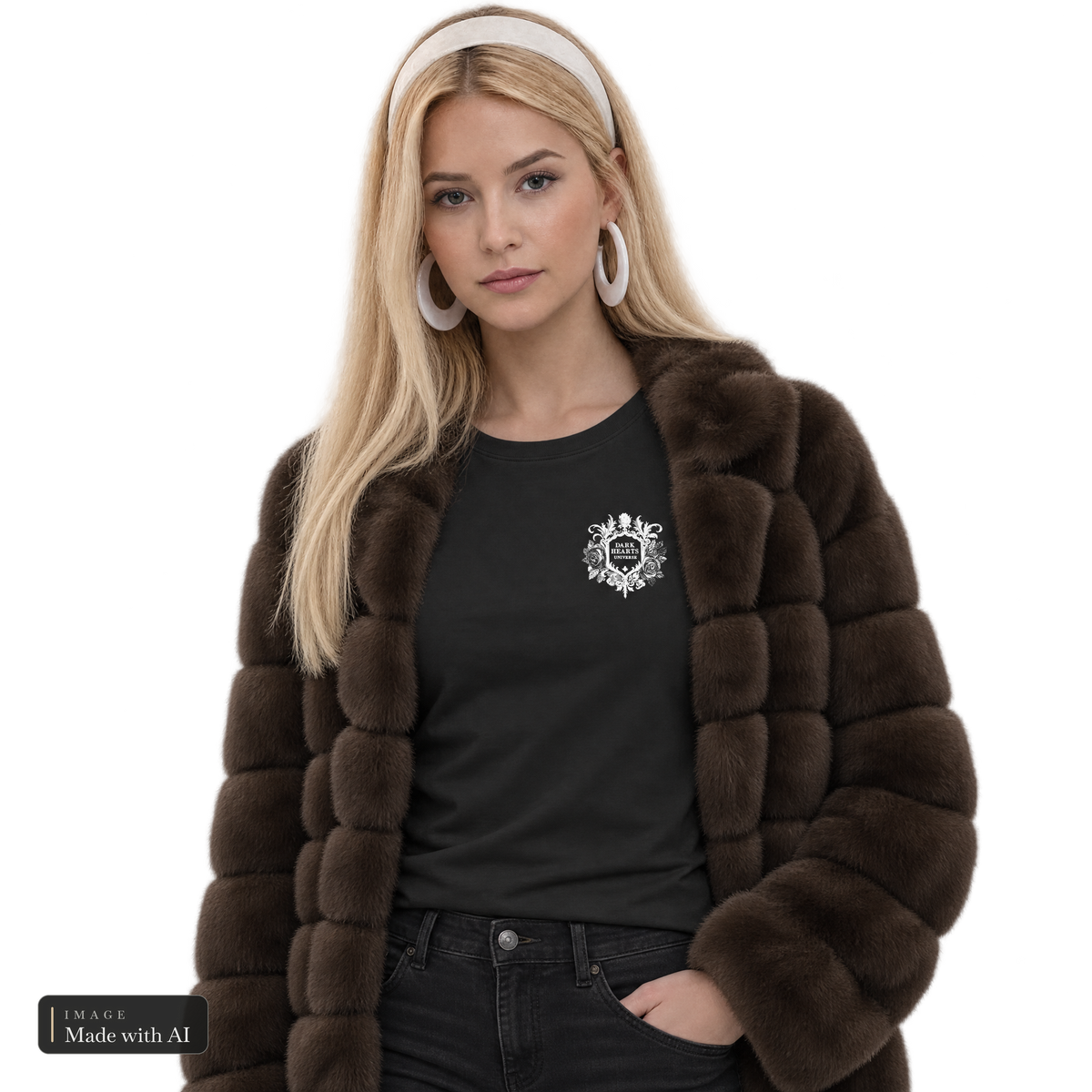 Dark Hearts Signature · Shirt, getragen von Sanja mit Pelzmantel