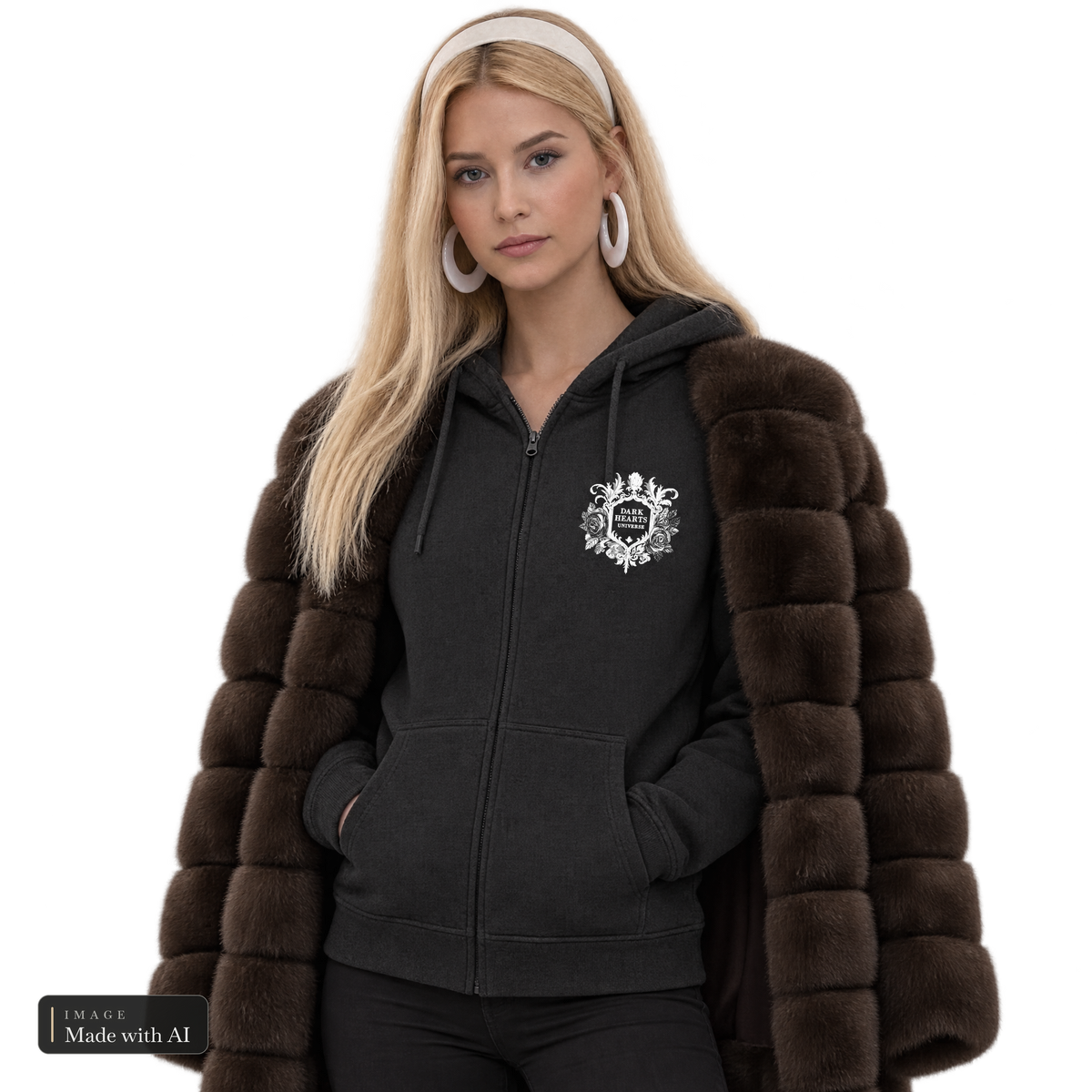 Dark Hearts Signature · Zipper, getragen von Sanja mit Pelzmantel