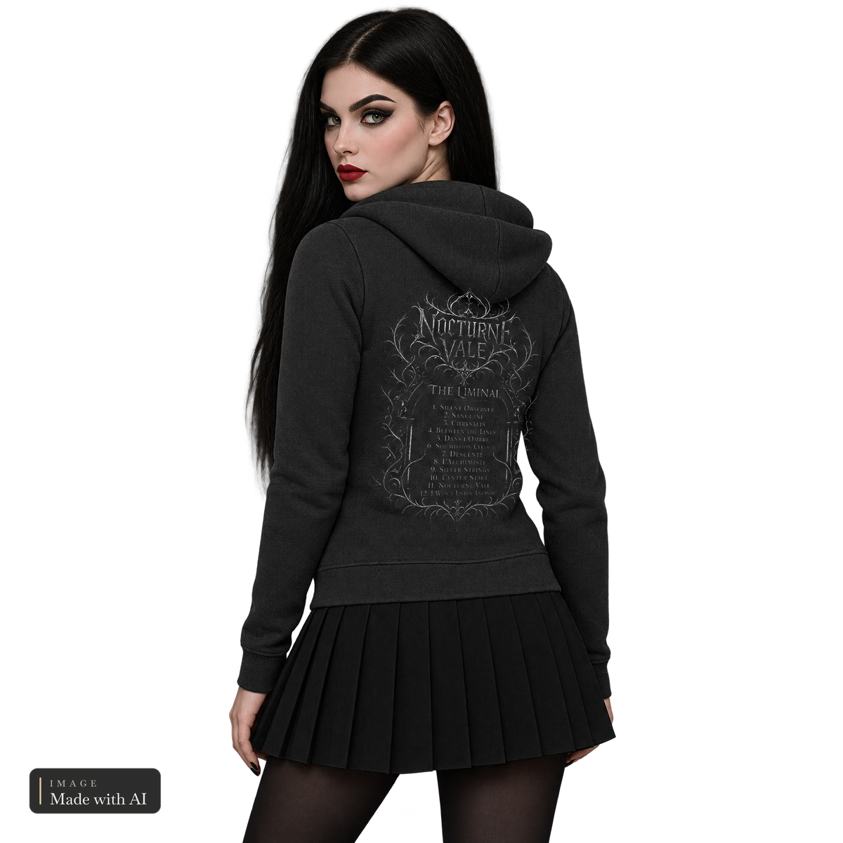 Nocturne Vale · The Liminal · Zipper, getragen von Katha, Rückansicht