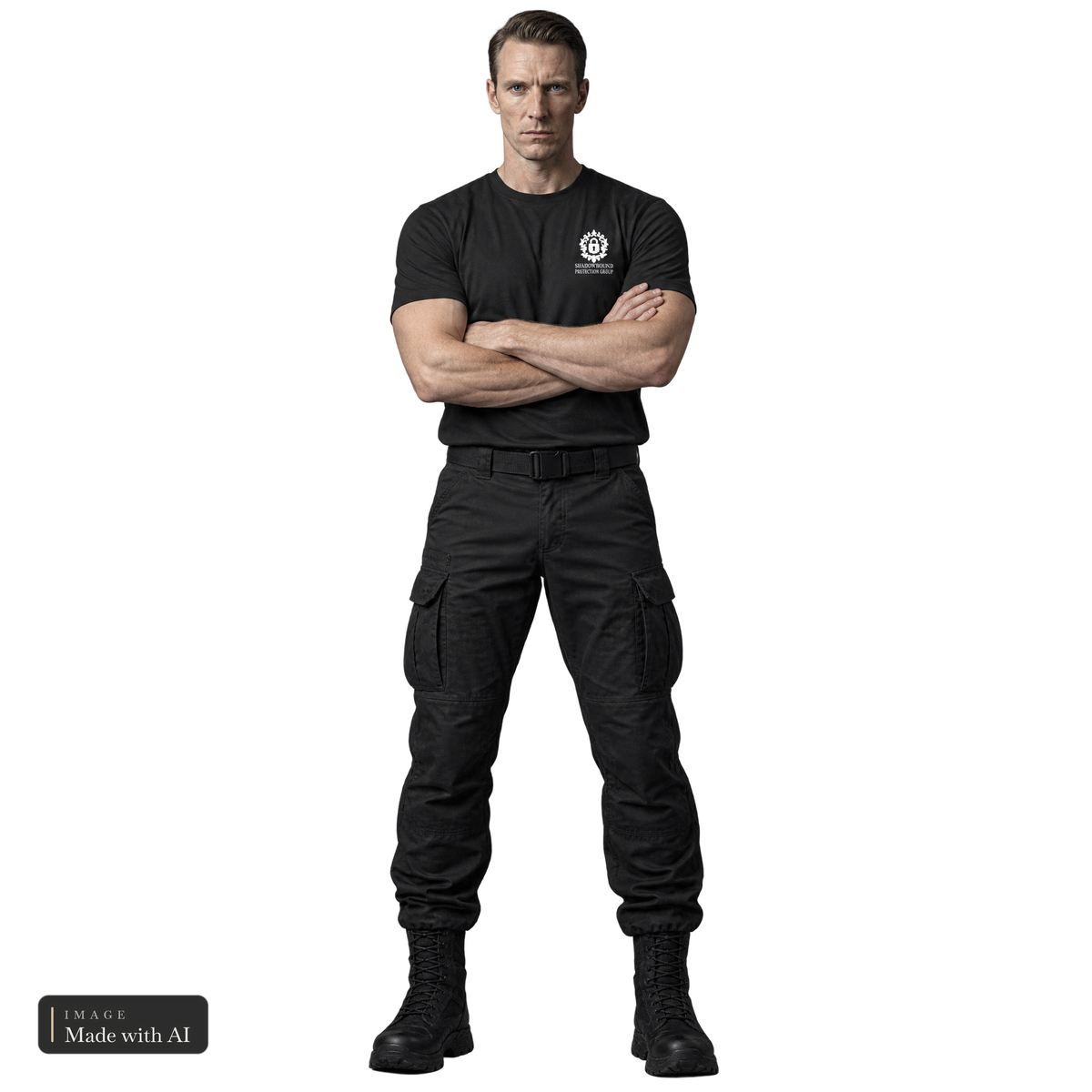 Shadowbound Protection Group · Services · Shirt, getragen von Ethan, Vorderansicht